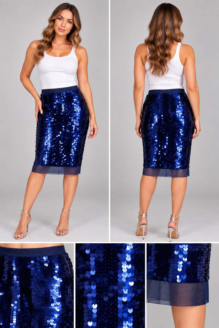 Eloquii x Katie Sturino Sequin Pencil Skirt Blue